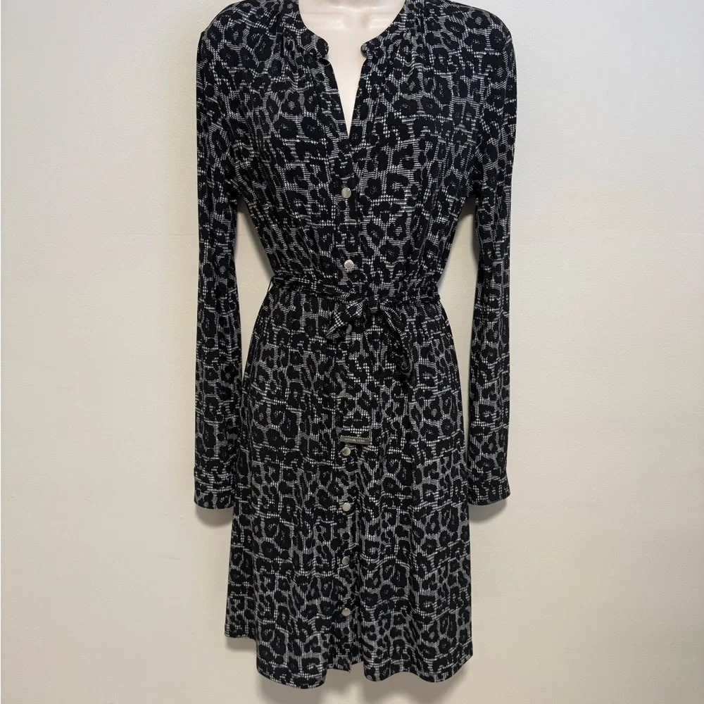 Michael Kors Gray Animal Print Long Sleeve Dress